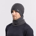 Men's winter dark grey knitted hat and neck warmer set with thermal fleece lining - Gray
