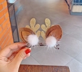 Christmas hair clip with brown deer antlers, golden horns and white plush pom-poms - 11# Golden Antler Clip with Hairball