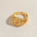 Exquisite 14K gold plated mandala ring with sparkling cubic zirconia stones - Mandala Hollow Style / Gold Round Zircon Ring