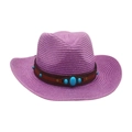 Chapeau de cowboy en paille violette avec perles turquoise pour protection solaire - Violet
