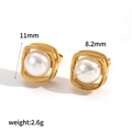 Boucles d'oreilles carrées dorées avec perle blanche, hauteur 11mm et poids 2,6g - Style Puce Perle Cadre Carré (TE60448)