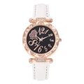 Close-up of elegant women's watch with heart dial and rose gold diamond-set bezel - White