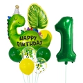 Detail-Set Dinosaurier-Party mit grünem Foliendinosaurier und Nummer Eins Ballon - Dinosaurier Mit Hut Nummer 1