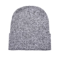 Détail du bonnet en maille gris chiné avec large revers et tissage texturé - Gris
