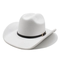 Classic white felt cowboy hat with a black leather belt and gold metal buckle detail - M (56-58cm) / White