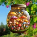 2D acrylic suncatcher featuring two colorful cats and micro forest landscape inside a globe - Forest Mushrooms-OPP Bag