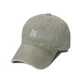 Detail of sage green cotton baseball cap featuring white IN letter embroidery on front - 58cm (Adjustable) / Khaki