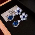 Boucles d'oreilles élégantes en cristal bleu avec fleur argentée en boîte cadeau - Boucles d'Oreilles Pendantes Goutte d'Eau Bleue (11#)