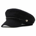 Classico berretto newsboy in tela di cotone nero con cordoncino e bottoni argentati - M (56-58cm) / Nero