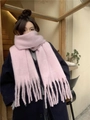 Pink mohair-style cashmere scarf with thick knit fringe for winter warmth - Pink Purple