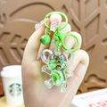 Cartoon Jerry mouse liquid quicksand keychain in green with bell and glitter - Green Mouse Sparkle