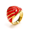 French retro 18k gold plated stainless steel ring with red enamel flame pattern - Gold Red Oil Drip
