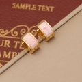 Macro shot of gold-plated huggie earrings with pink marble resin texture on tan background - Pink (5# Pink)