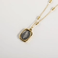 Vintage 18K gold-plated double-layer necklace with black rectangular floral pendant - August Gladiola