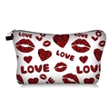 Detail view of heart and leopard print makeup bag with silver metal zipper and black pull - Red White Leopard Heart Lips LOVE (030906)