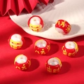 Red and white beaded DIY lucky charm beads with golden lucky Chinese characters - Wealth from All Directions / White