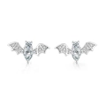 Macro shot of silver bat stud earrings with sparkling cubic zirconia wing details - Silver Plated White Zirconia / Silver