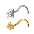 Silver and gold triangle nose studs with sparkling gems and precise size measurements - Steel Color Triangle With Zirconia / 0.8x7mm