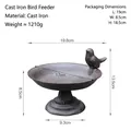 European style cast iron bird feeder bowl with decorative bird ornament in dark brown - Cast Iron Round Bird Bowl