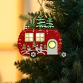 Red wooden camper Christmas light with snowman design and warm LED glow for holiday decor - Red Car