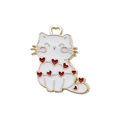 Ciondolo gatto bianco smaltato con bordo dorato e cuori rossi per gioielli fai-da-te - Ciondolo Gatto a Forma di Cuore Bianco