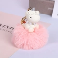 Süßer Einhorn-Plüsch-Schlüsselanhänger mit rosa Pelzkugel und goldenem Ring für Taschen - Rosa