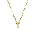 Macro shot of 925 sterling silver golden T-letter pendant on a minimalist chain - Letter T / Gold