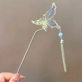 Horquilla de mariposa dorada con borlas, alas iridiscentes y perlas elegantes - Morado