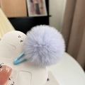 Mini barrette à cheveux pompon en fourrure lavande avec clip en métal bleu clair - 1 pièce / Bleu Clair
