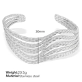 Zilveren geometrische roestvrijstalen manchetarmband met 30mm breed golvend ontwerp - SZ141 (30mm Breedte) / Zilver