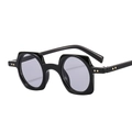 Punk rectangular black sunglasses with purple lenses and double gold rivets on the frame - C2 Black Frame Light Grey Lens