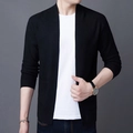 Classic men's black knit cardigan with long sleeves and open front design for casual style - M / Black (With Pockets)
