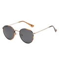 Vintage round polarized sunglasses in amber tortoiseshell with gold metal temples - Gold Frame Leopard Rim Gray Lens (Polarized) C22