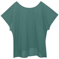 Women's green loose linen short sleeve T-shirt with chest pocket and curved hem - Green