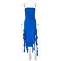 Slim fit tube top dress in royal blue with side ruffles and pleated details - Dark Blue
