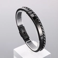 Men's braided black leather bracelet with black polished stainless steel accents - Black Stainless Steel Tube (KB179528-KLHQ) / Black