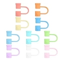 Set of 10 colorful silicone anti-lost dust straw caps in various bright matte shades - 10 Colors Pack