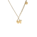 18k Gold Halskette mit Herzschloss, Schlüssel, Perlenkette und Good Luck Gravur Anhänger - Gold