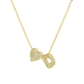 Gold balloon heart pendant necklace with paved zircon letter D on white background - Letter D