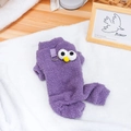 Purple fleece dog jumpsuit with cartoon eye decor and metal D-ring for leash attachment - S / Purple