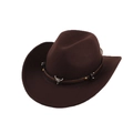 Classic dark brown wide-brim felt hat with braided leather band and metal bull head badge - Small Bull Head Style / Coffee