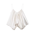 Chic cream white pleated satin camisole top with thin straps and silky texture - XS / Light Gray