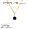 Detail der 14K vergoldeten Edelstahlkette mit einem 8mm blauen Saphir-Zirkonia-Anhänger - September Königsblau - Gold