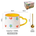Ceramic heart handle mug set with blue floral pattern, golden spoon, and gift box packaging - Heart Bloom (With Spoon)