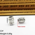 Retro Tibetan silver floral hollow charm bead with 3.6mm large hole for DIY jewelry - 22# (8.5mm x 6mm, Hole 3.6mm)
