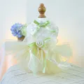 Elegant cream pet wedding dress with green bow and lace embroidery for small dogs - Charlotte Wedding Dress