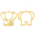 Detailed view of gold elephant earrings featuring elegant hollow-out wireframe design - Elephant Style / Gold