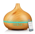 Ultrasonic humidifier with wood grain finish, LED light, and wireless remote control - Light Wood Grain with Remote / 5V USB