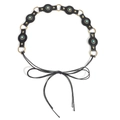 Catena da vita vintage in pelle nera con intarsi in turchese e anelli in metallo - Bronzo Nero