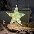 Detailed view of luminous 22cm holographic star tree topper with transparent base - 21cm Iridescent Warm Light